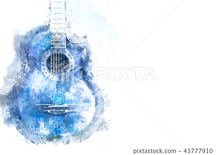 Playing acoustic Guitar foreground watercolor. Playing acoustic Guitar foreground watercolor. 43777910