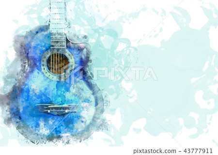 Playing acoustic Guitar foreground watercolor. 43777911