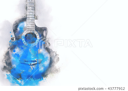 Playing acoustic Guitar foreground watercolor. Playing acoustic Guitar foreground watercolor. 43777912
