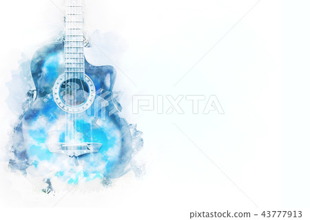 Playing acoustic Guitar foreground watercolor. Playing acoustic Guitar foreground watercolor. 43777913