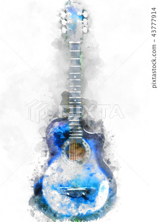 Playing acoustic Guitar foreground watercolor. Playing acoustic Guitar foreground watercolor. 43777914