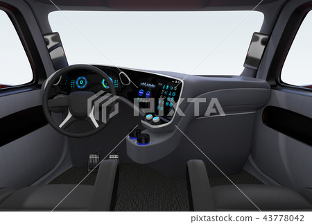 Interior image of an electric truck. Equipped with digital instrument panel and touch display Interior image of an electric truck. Equipped with digital instrument panel and touch display 43778042