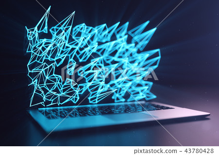 3D illustration Laptop. Laptop laptop on dark background. With a laptop screen hologram, connecting 43780428