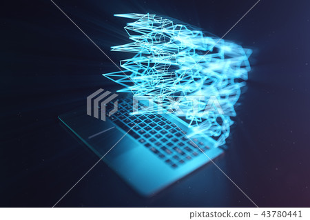 3D illustration Laptop. Laptop laptop on dark background. With a laptop screen hologram, connecting 43780441