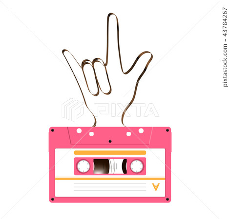 Compact audio cassette pink color and I love you Compact audio cassette pink color and I love you 43784267