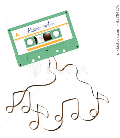 Compact audio cassette green color and Music note 43784276