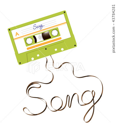 Compact audio cassette green color and song text  43784281
