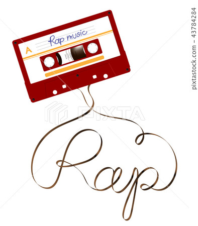 Compact audio cassette red color and rap text 43784284