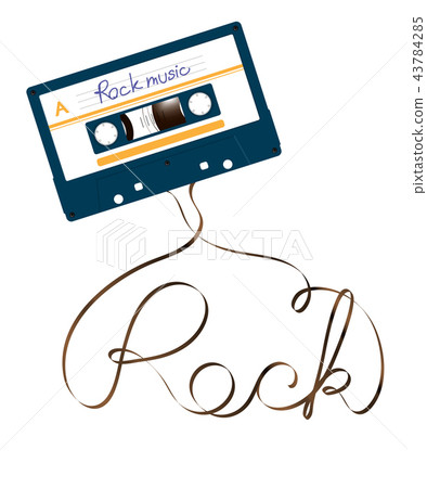 Compact audio cassette dark blue color and rock 43784285