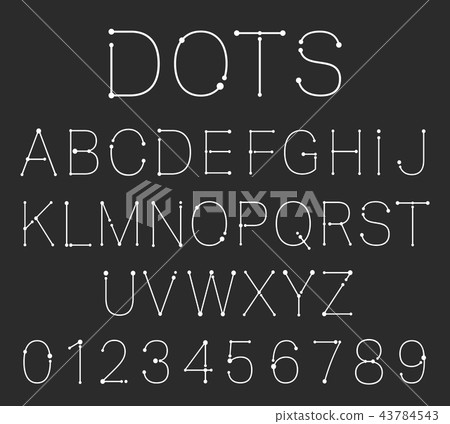 Dots alphabet font template. Set of letters and numbers Dots alphabet font template. Set of letters and numbers 43784543