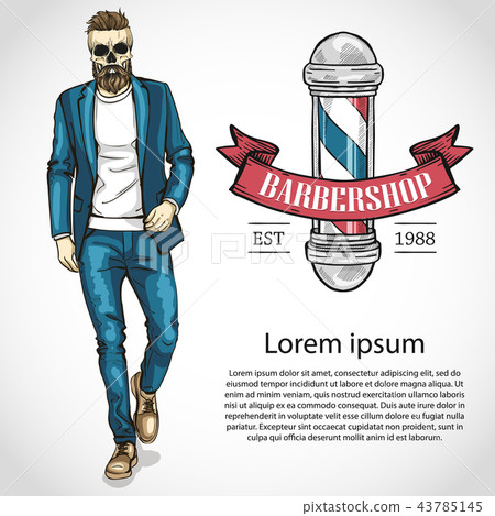 Barber shop vector flyer with pole, ribbon 43785145