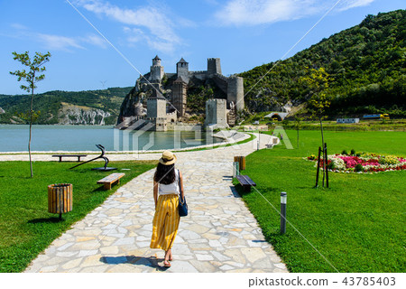 Tourist visiting Golubac fortress on in Serbia Tourist visiting Golubac fortress on in Serbia 43785403