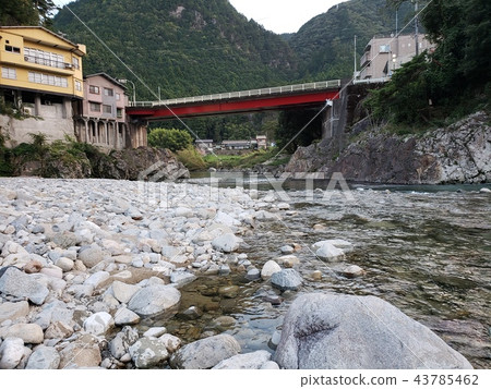 Red bridge and river Red bridge and river 43785462