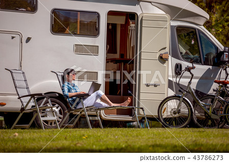 Family vacation travel, holiday trip in motorhome 43786273