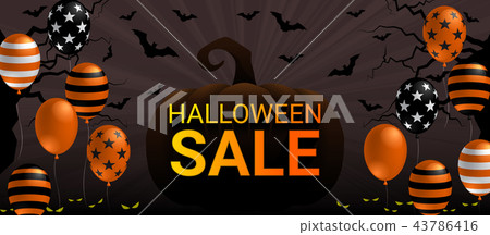 Halloween Sale banner with scary balloon Halloween Sale banner with scary balloon 43786416