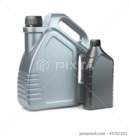 Plastic canisters for motor oil on white isolated  43787283