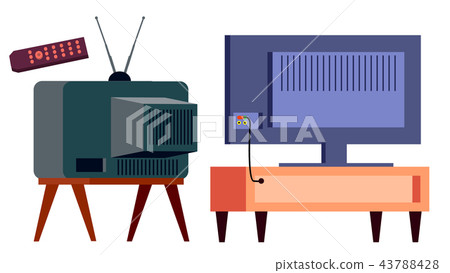 Retro Tv Vs Modern HD Plasma Vector. Backside. lcd panel And Vintage Old Analog Display Screen Retro Tv Vs Modern HD Plasma Vector. Backside. lcd panel And Vintage Old Analog Display Screen 43788428