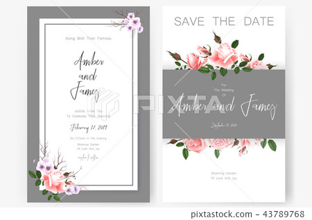 Save the date card, wedding invitation, greeting card with beautiful flowers and letters Save the date card, wedding invitation, greeting card with beautiful flowers and letters 43789768