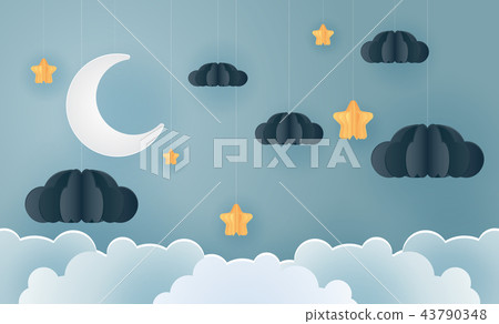 paper art in the moon and star with the night. 43790348