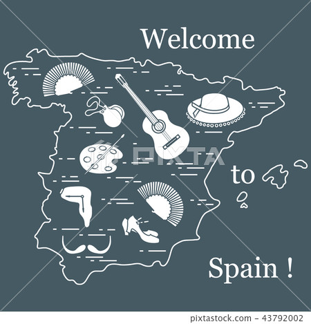various symbols of Spain arranged in a circle various symbols of Spain arranged in a circle 43792002