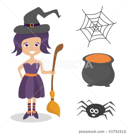 Set of cute vector Halloween elements, objects and icons for your design 43792818