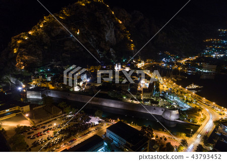 night view from the air to the old Kotor 43793452