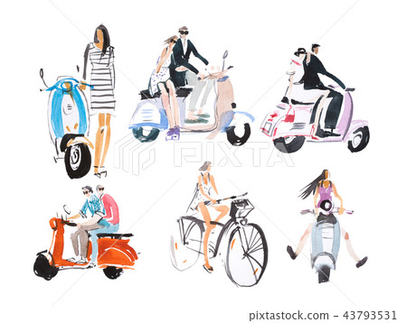 People. Man and woman riding on their motorbikes. Summer outdoor activities. 43793531