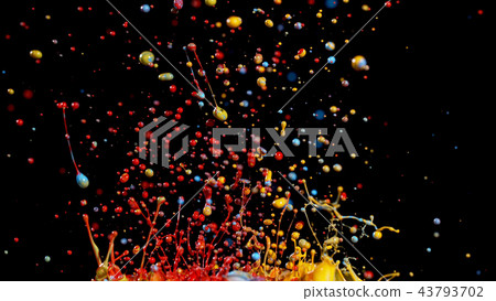 Abstract coloured paint splashes on black Abstract coloured paint splashes on black 43793702