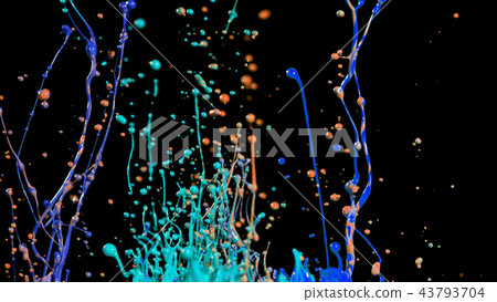 Abstract coloured paint splashes on black Abstract coloured paint splashes on black 43793704