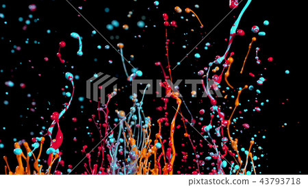 Abstract coloured paint splashes on black 43793718