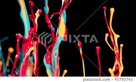 Abstract coloured paint splashes on black Abstract coloured paint splashes on black 43793743