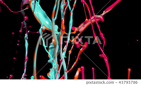 Abstract coloured paint splashes on black Abstract coloured paint splashes on black 43793786