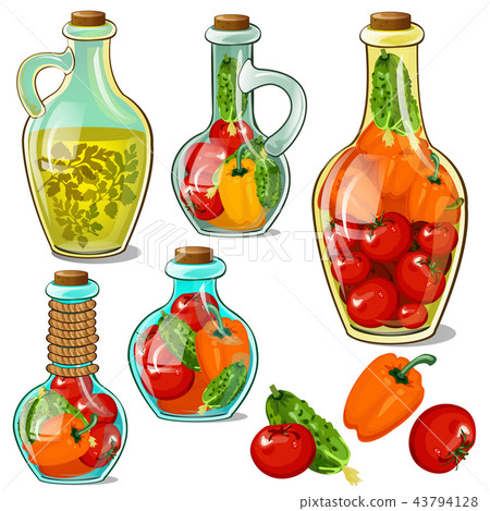 Set Of Decorative Glass Bottles With Pickled Stock
