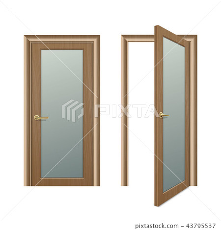 Vector realistic different opened and closed brown wooden door icon set closeup isolated on white Vector realistic different opened and closed brown wooden door icon set closeup isolated on white 43795537