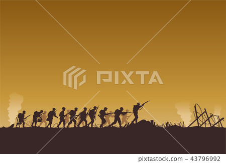 Silhouette of soldiers fighting Silhouette of soldiers fighting 43796992