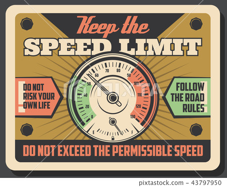 Road speed limit and car speedometer 43797950