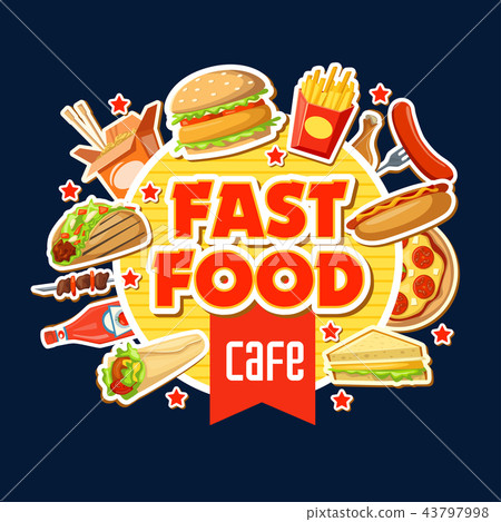 Fast food restaurant poster with lunch meal badge Fast food restaurant poster with lunch meal badge 43797998