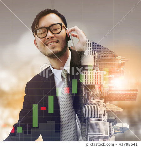 Double exposure businessman using mobile phone. Double exposure businessman using mobile phone. 43798641