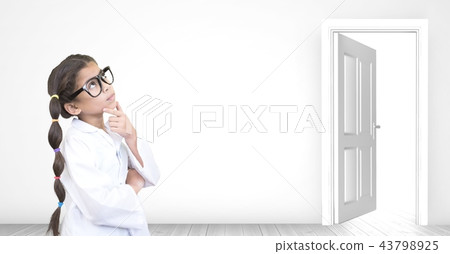 girl thinking near open door opportunity 43798925
