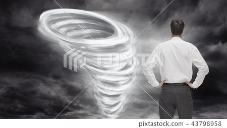 Tornado twister painted and dark sky with businessman looking 43798958