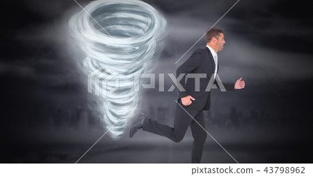 Tornado twister painted and dark sky with businessman running 43798962
