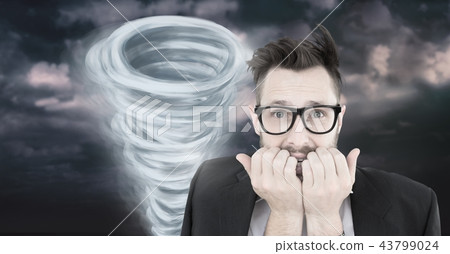Tornado twister painted and dark sky with scared man 43799024