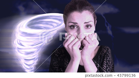 Tornado twister painted and dark sky with scared woman 43799136