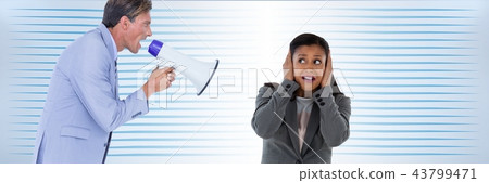 Man with megaphone screaming at woman 43799471