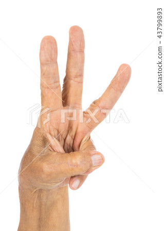 senior hand counting number 3 (three)  43799893