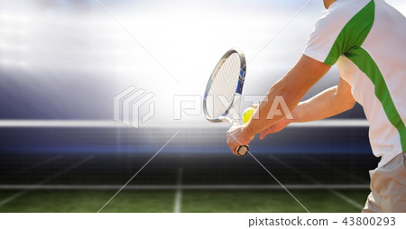 Tennis player woman with court background with racket 43800293
