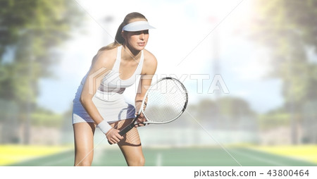 Tennis player woman with bright background with racket 43800464