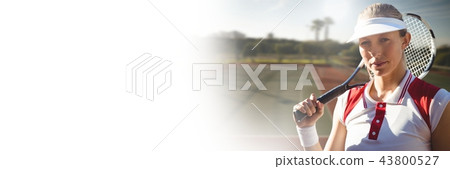 Tennis player woman with white transition with racket 43800527