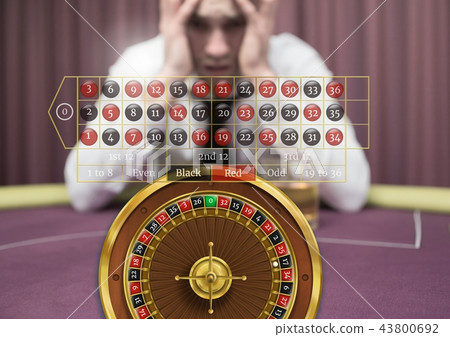 Roulette interface and stressed anxious man in casino Roulette interface and stressed anxious man in casino 43800692