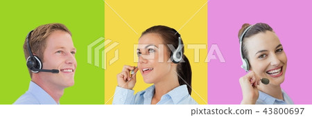 Call Center customer service people in colorful square sections Call Center customer service people in colorful square sections 43800697